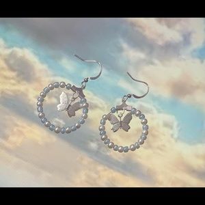 Silver butterfly hood earrings